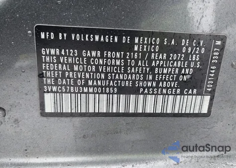 2021 Volkswagen Jetta 1.4T R-Line/1.4T S/1.4T Se из США, поврежденный, VIN 3VWC57BU3MM001859